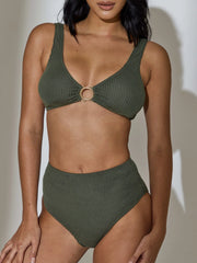 Binos Ring Detail Bikini Top in Khaki