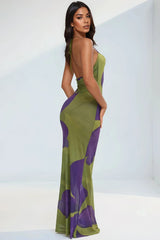 Hawaiian Sun Flower Mesh Cover Up Maxi Dress - Green/combo
