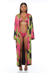 Tropic Oasis Vacation Kimono Bikini 3 Piece Set - Black/combo