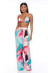 Eyes On Me Satin Kimono Bikini 4 Piece Set - Pink/combo
