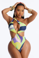 Officially Summer Cutout One Piece Swimsuit - Yellow/combo