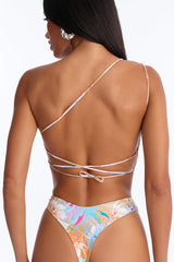 Ocean Soul Asymmetrical Strappy Back Ties O-Rings 1 Piece Swimsuit - Multi Color