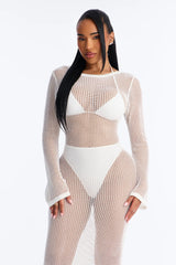 Coastal Veil Crochet Cover Up Bell Sleeve Dress - White