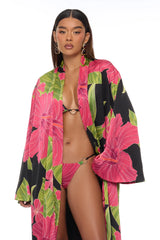 Tropic Oasis Vacation Kimono Bikini 3 Piece Set - Black/combo