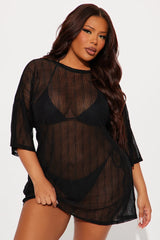 Summer Wave Textured Mesh Cover Up Dress - Black