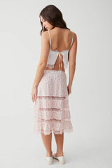 Solstice Floral Midi Skirt - Baby Bouquet Pink