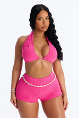 Leia Criss Cross Halter Boy Shorts 2 Piece Bikini - Fuchsia