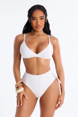 Tie Me Down Lace Up High Waist Bikini Bottom - White