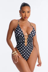 Mindy Polka Dot Beaded 1 Piece Swimsuit - Black/combo