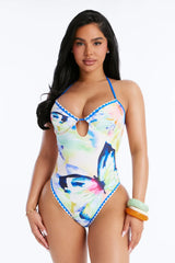 Sunset Siren Contrast Trim 1 Piece Swimsuit - Blue/combo