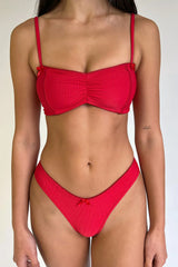 Cleo Ribbed Bralette Bikini Top - Crimson