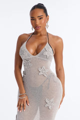 Petal Me Softly Floral Swim Sheer Cover Up Dress - Silver