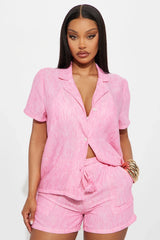 Keep It Simple Gauze Cover Up Shorts Set - Pink