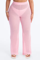 Warm Breeze Fishnet Swim Cover Up Pants - Pink