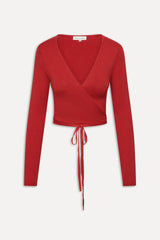 Whisper Long Sleeve Wrap Top - Cherry