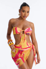Sweet Escape 1 Piece Bandeau Bikini Mesh Sarong Set - Yellow/combo