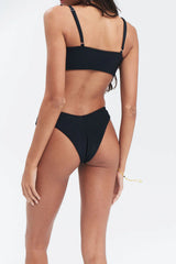 Enzo Ribbed Cheeky Bikini Bottom - Midnight