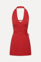 Evening Halter Wrap Mini Dress - Cherry