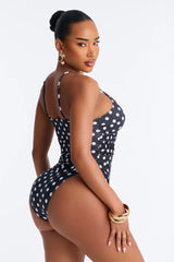 Mindy Polka Dot Beaded 1 Piece Swimsuit - Black/combo