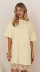 Saya T Shirt Lace Mini Dress - Yellow