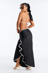 Iris Colorblock Ruffle 3 Piece Bikini Skirt Set - Black/combo