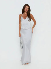 Devotedness Satin Corset Maxi Dress Silver