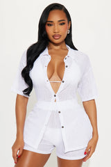 Summer Breeze Button Up Cover Up Shorts Set - White
