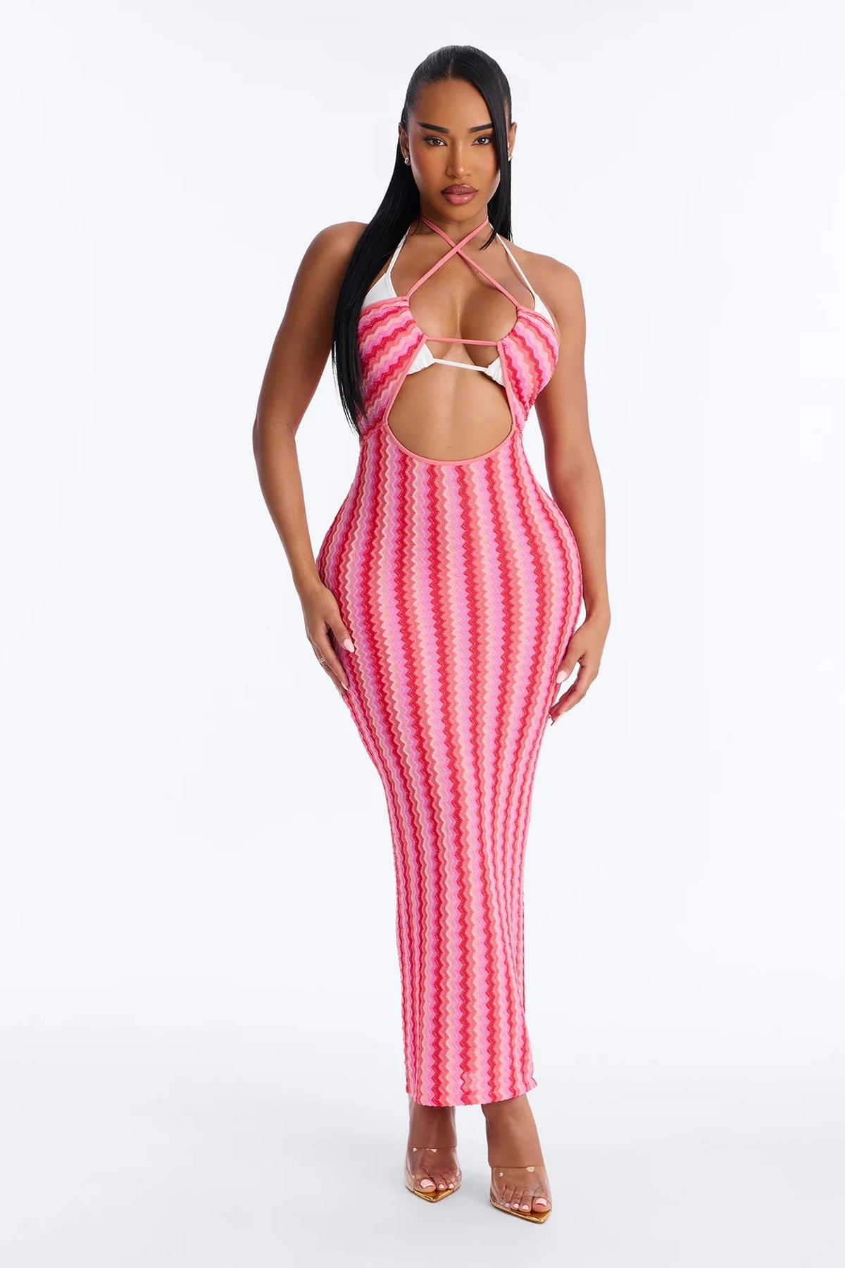 Deep Sea Swim Knit Cover Up Dress - Pink/combo