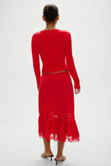 Hideaway Satin Slip Midi Skirt - Cherry