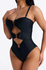 Mimosas By The Pool U Wire Cut Out 1 Piece Swimsuit - Black