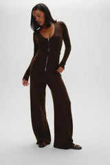 Sienna Zip Up Knit Sweater - Chocolate Brown