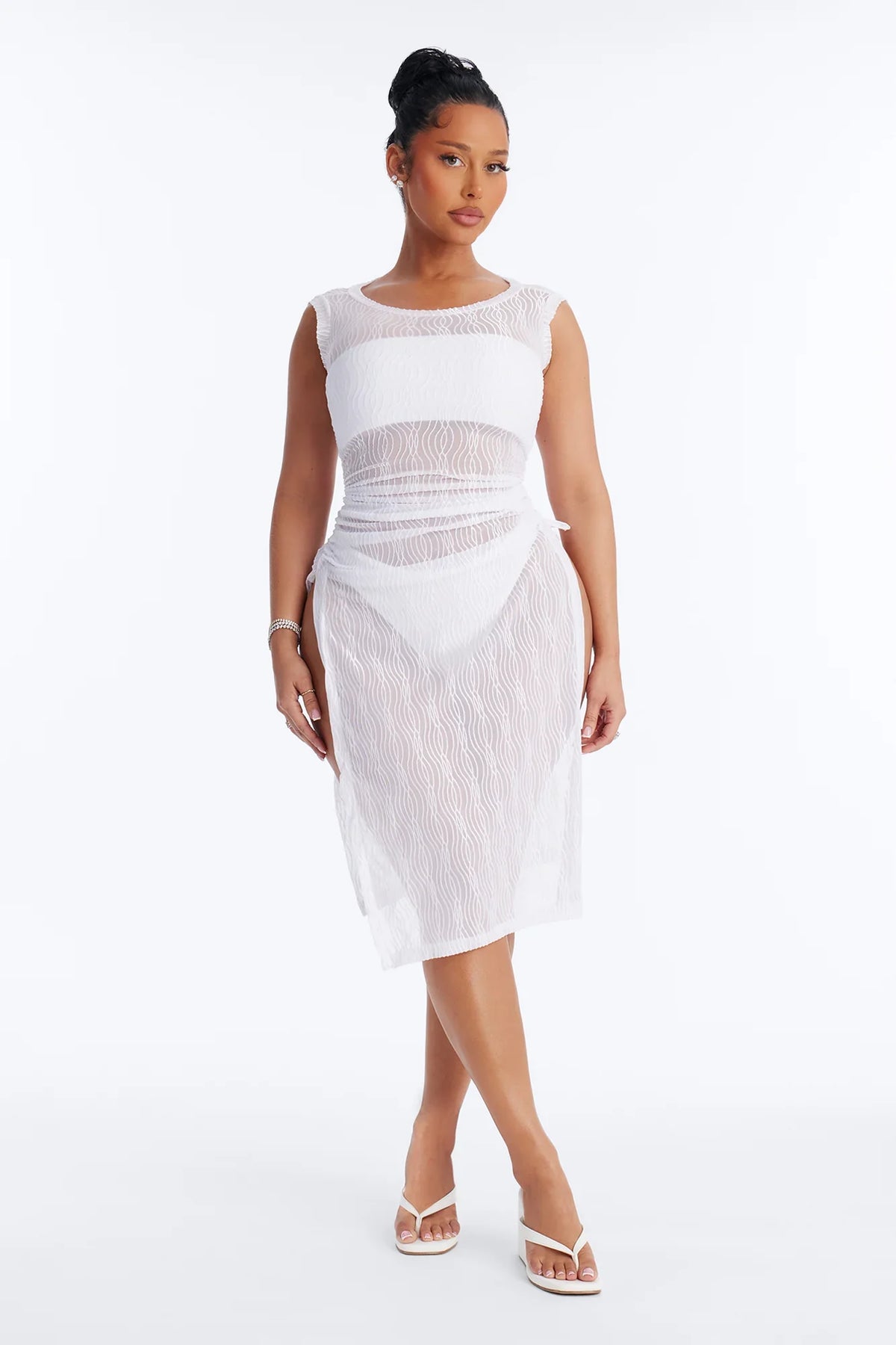 Cold Water Mesh Cover Up Dress - White