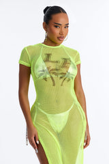 LA Nights Fishnet Cover Up Dress - Yellow