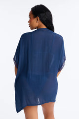 Off Duty Linen Swim Cover Up Shirt - Navy