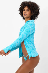 Nova Terry Long Sleeve Button Up - Blue Isle