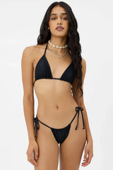 Tia Ribbed Triangle Bikini Top - Black