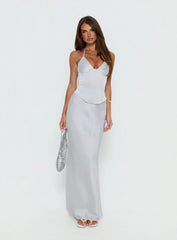 Devotedness Satin Corset Maxi Dress Silver
