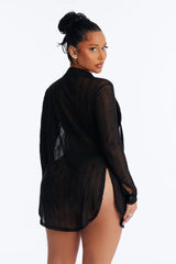Take It Easy Mesh Cover Up Button Up Shirt - Black