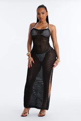Melody Crochet Swim Cover Up Maxi Dress - Black