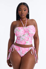 Paloma Floral 2 Piece Bandeau Tankini Bikini Set - Pink/combo