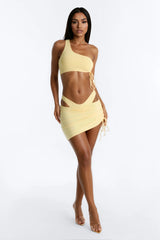 Sun Haze 3 Piece One Shoulder Cover Up Skirt Set - Butter Yellow