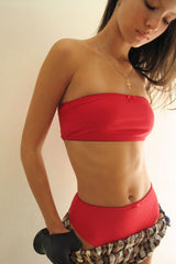Jada Ribbed Bandeau Bikini Top - Crimson