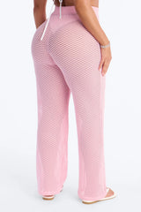 Warm Breeze Fishnet Swim Cover Up Pants - Pink