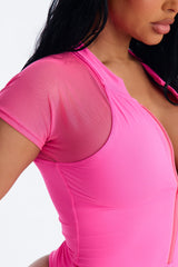 Surfin Life's Wave 1 Piece Zip Up Short Sleeve Swimsuit - Bubblegum Pink