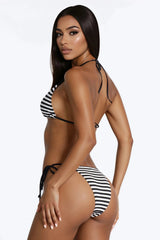 Found A Way Striped Bikini And Coverup Shorts - Black/White
