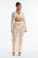 Paige Crochet 2 Piece Floral Swim Cover Up Set - Cream