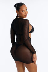 Find Your Groove Mesh Swim Cover Up Mini Dress - Black