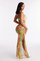Hayley Hardware Cutout 1 Piece Swimsuit & Skirt Set - Tan/Multi