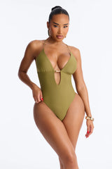 I'm Your Dream Girl 1 Piece Plunge Swimsuit - Green