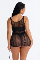 Yvette Lace Mini Swim Cover Up Dress - Black